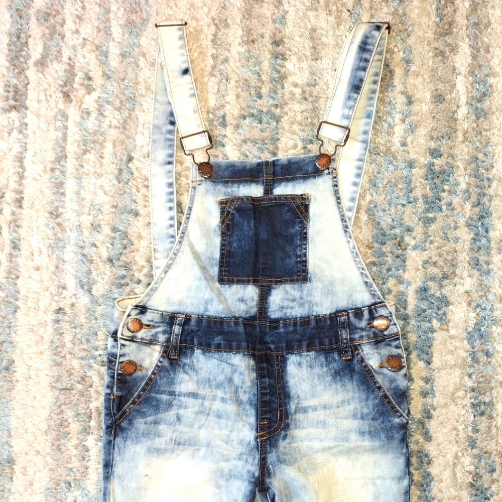 VIP Whitewash Denim Overalls Sz 14 EUC